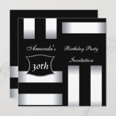 Einladung Art Deco Schwarz-weiß 30. Geburtstag Tei (Vorne/Hinten)