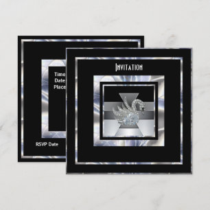 Einladung Art Deco Silber Schwarzer Diamant Schwan