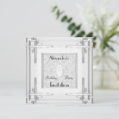 Einladung Art Deco Silver White (Stehend Vorderseite)