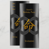 Einladung Asian Symbol Life Black Gold (Vorne/Hinten)