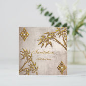 Einladung Asiatische Gold altes Papier (Stehend Vorderseite)