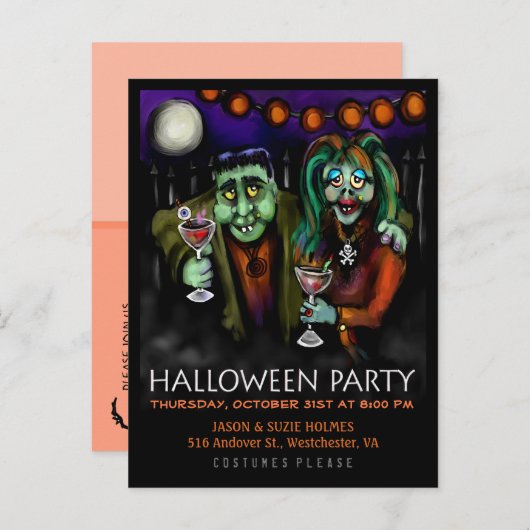 Einladung auf Postkarte - Frankenstein & Datum (Vorne/Hinten)