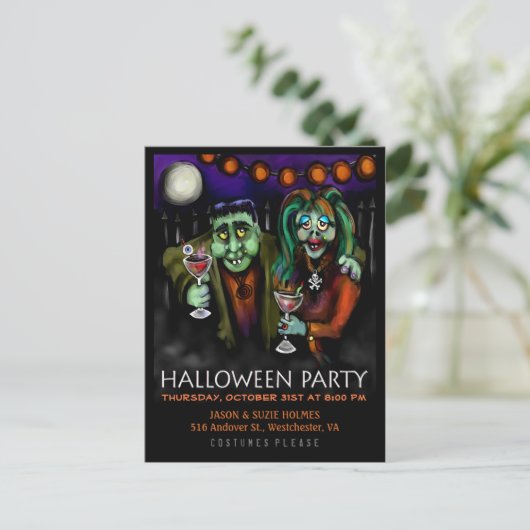 Einladung auf Postkarte - Frankenstein & Datum (Stehend Vorderseite)