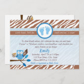 Einladung Baby Boy Dusche Blue Brown Zebra (Vorne/Hinten)