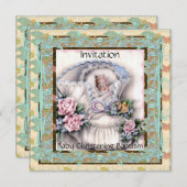 Einladung Baby Christening Taufe Aquamarin Vintag (Vorne/Hinten)