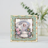 Einladung Baby Christening Taufe Aquamarin Vintag (Stehend Vorderseite)