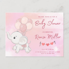 Einladung Babydusche, Elefanten, Mädchen, Postkarte