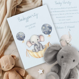 EINLADUNG Babyparty Elefant und Luftballon Junge