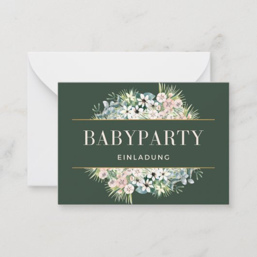 Einladung Babyparty – Gold Grün Floral Babyshower (Vorderseite)