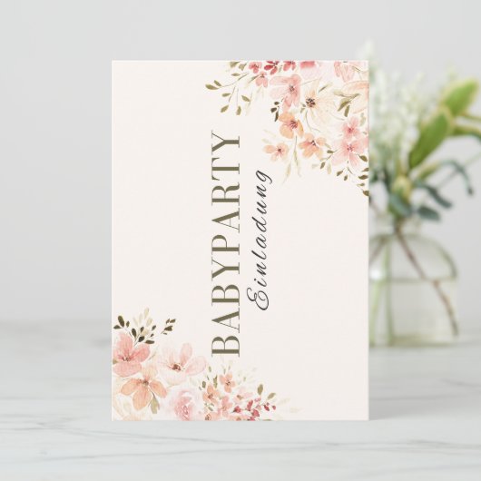 Einladung Babyparty – Rosa Blumen Babyshower (Stehend Vorderseite)