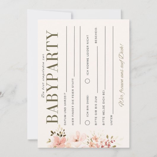 Einladung Babyparty – Rosa Blumen Babyshower (Rückseite)