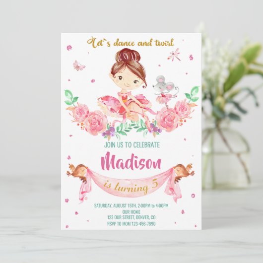 Einladung Ballerina zum Geburtstag (Stehend Vorderseite)