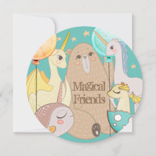 Einladung Bär, Drache, Einhorn, Magische Freunde