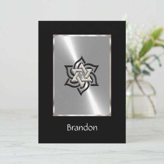 Einladung Bar Mitzvah Star von David Black Silver (Stehend Vorderseite)