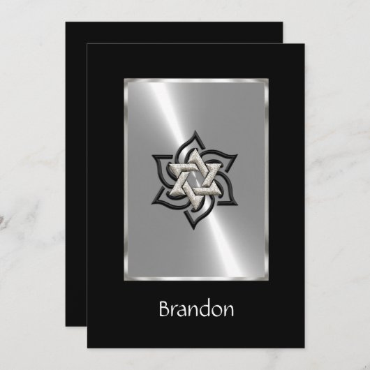 Einladung Bar Mitzvah Star von David Black Silver (Vorne/Hinten)