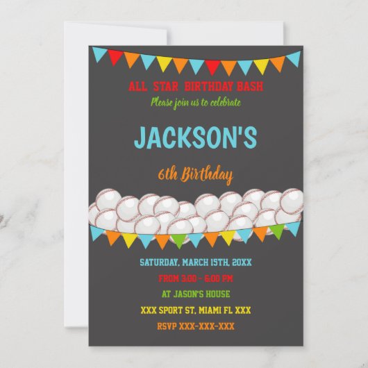 Einladung Baseball zum Geburtstag (Vorderseite)