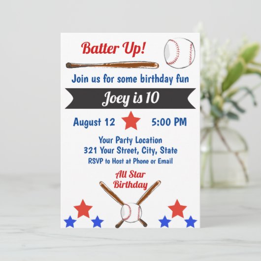 Einladung Baseball zum Geburtstag (Stehend Vorderseite)