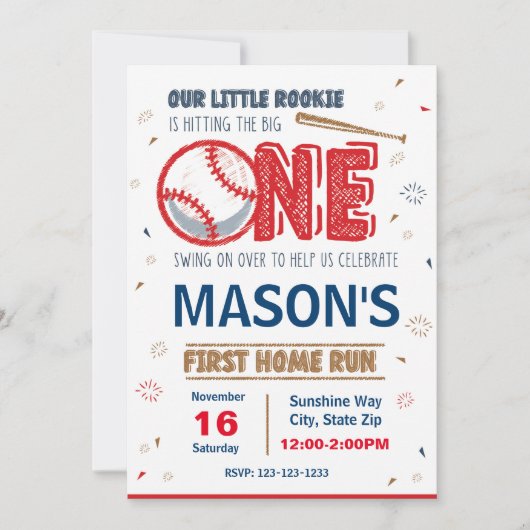 Einladung Baseball zum Geburtstag (Vorderseite)