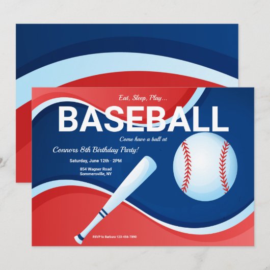 Einladung Baseball zum Geburtstag (Vorne/Hinten)