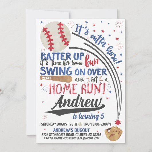 Einladung Baseball zum Geburtstag (Vorderseite)