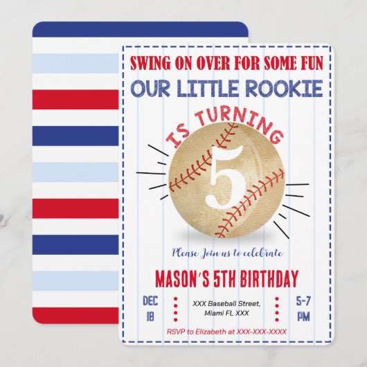 Einladung Baseball zum Geburtstag (Vorne/Hinten)
