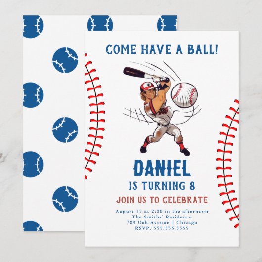 Einladung Baseball zum Geburtstag (Vorne/Hinten)