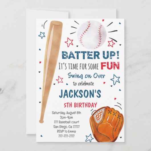 Einladung Baseball zum Geburtstag (Vorderseite)