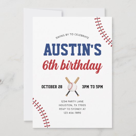 Einladung Baseball zum Geburtstag (Vorderseite)