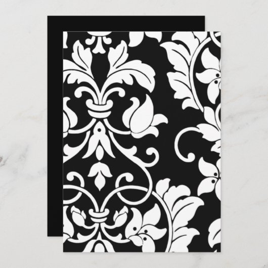 Einladung Bat Mitzvah Black and White Damask (Vorne/Hinten)