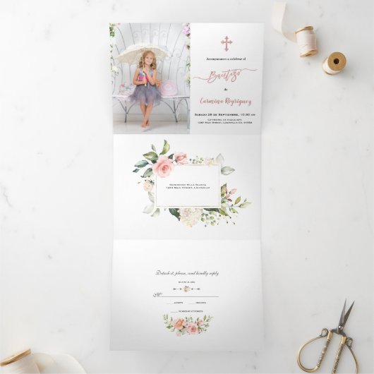 Einladung Bautizo Con Flores Foto Taufe (Innenseite)