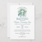 Einladung Bautizo Grüne Blätter Elegante Taufe (Vorderseite)