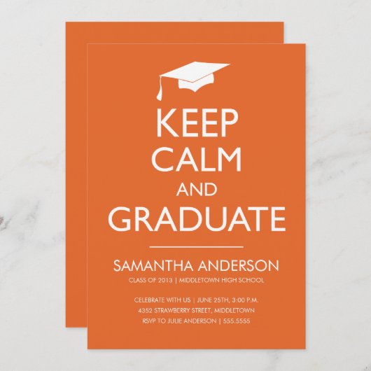 Einladung behalten Ruhe und Abitur - Orange (Vorne/Hinten)