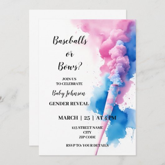 Einladung bei Baseballs oder Bows (Vorne/Hinten)