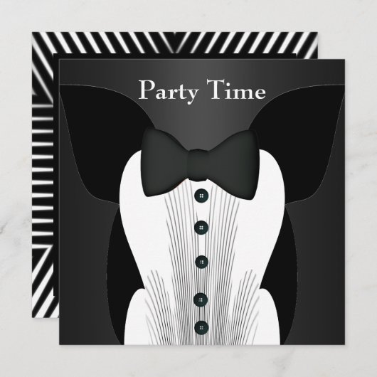 Einladung Birthday Black Krawatte Anzug (Vorne/Hinten)