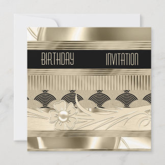 Einladung Birthday Black Light Gold