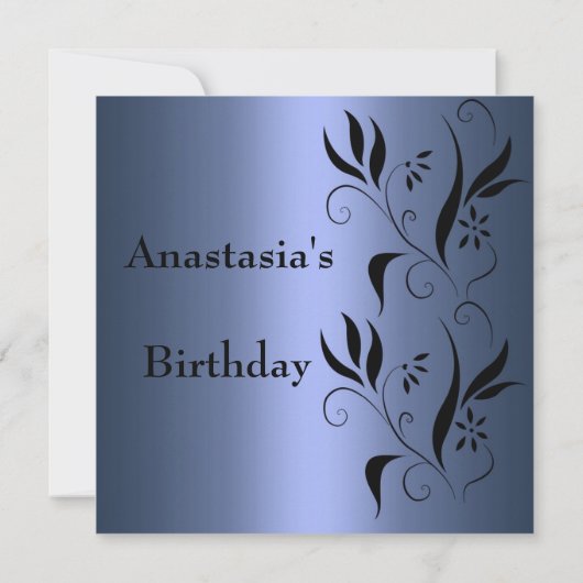 Einladung Birthday Blue mit Schwarzer Flora (Rückseite)