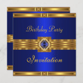 Einladung Birthday Gold auf Gold Blue Jewel (Vorne/Hinten)