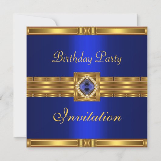 Einladung Birthday Gold auf Gold Blue Jewel (Vorderseite)
