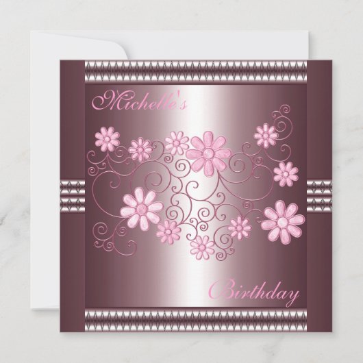 Einladung Birthday Pink Floral (Vorderseite)
