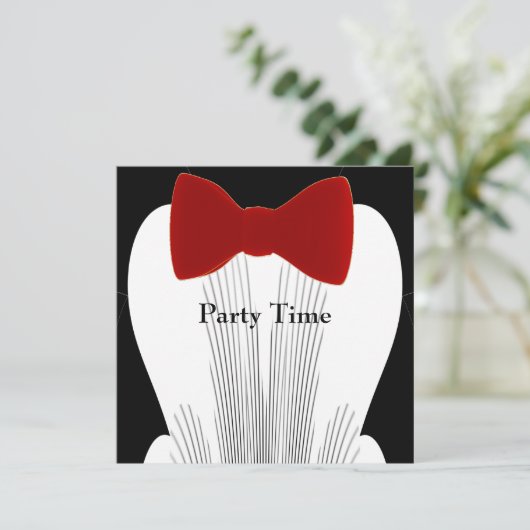 Einladung Birthday Tuxedo Rote Krawatte (Stehend Vorderseite)