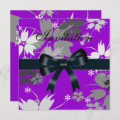 Einladung Black Bow Lila Floral (Vorne/Hinten)