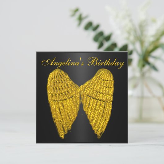Einladung Black Gold Wings (Stehend Vorderseite)
