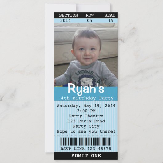 Einladung (blau) mit Foto - Theater/Film (Vorderseite)