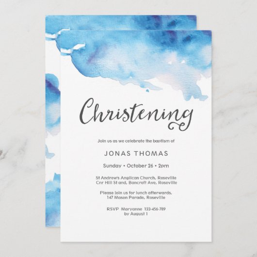 Einladung | Blaue Aquarellspritze (Vorne/Hinten)