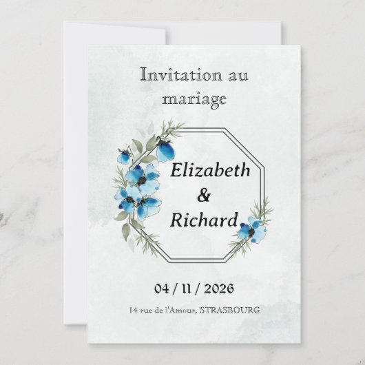 Einladung "Blaue Blumen" (Vorderseite)