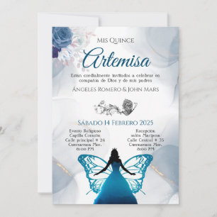 Einladung Blaue Schmetterling Quinceañera