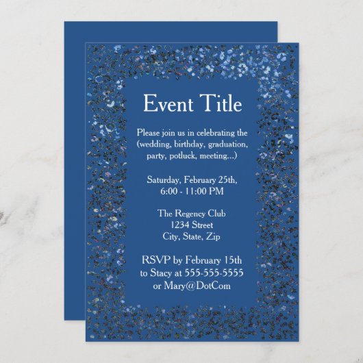 Einladung | Blauer Glitzer (Vorne/Hinten)
