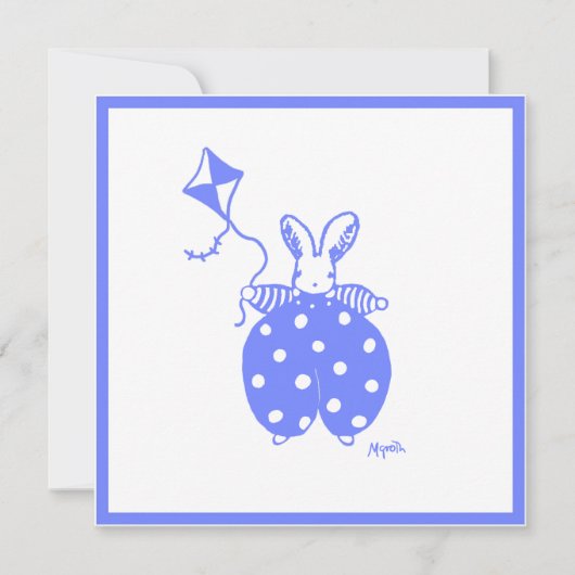 Einladung blauer Junge-Hase (Vorderseite)