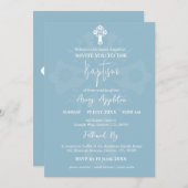 Einladung Bloral Cross Taufe Sky Blue (Vorne/Hinten)