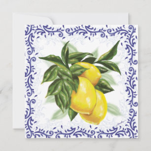 Einladung Blue Toile Lemons Editable